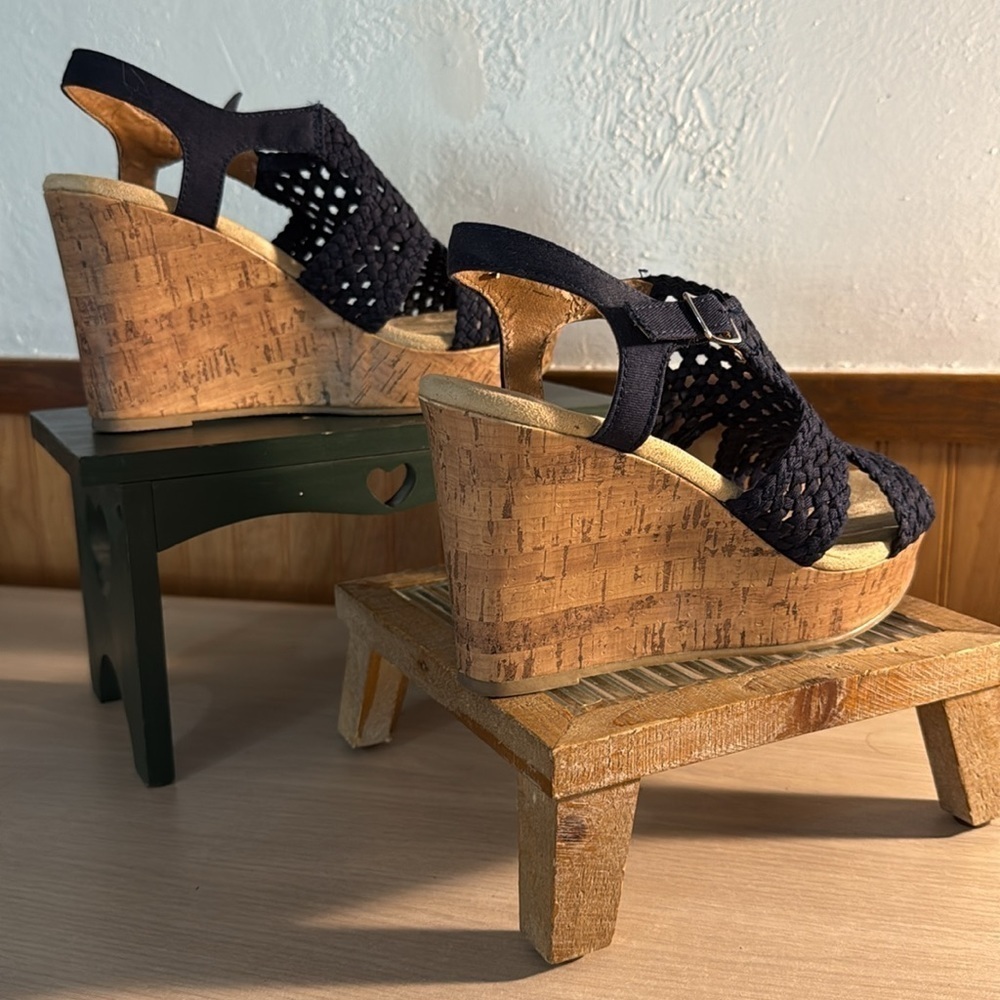 JellyPop Navy Macrame Cork Platform Wedges - Picture 9 of 9